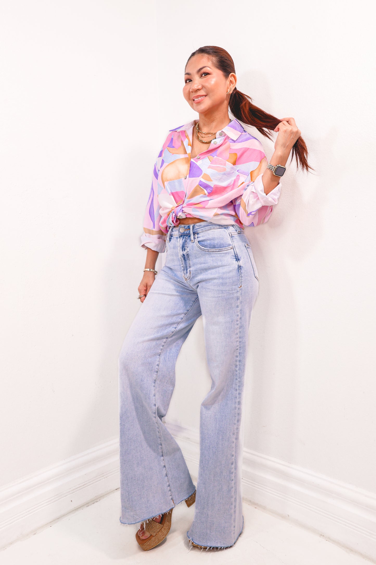 Sorbet Skies Abstract Button Down Top