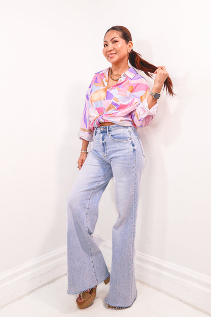 Sorbet Skies Abstract Button Down Top