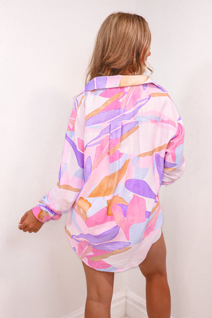 Sorbet Skies Abstract Button Down Top
