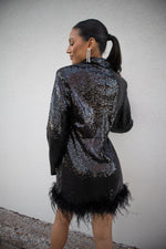 Sparkly Sequin Faux Fur Blazer Dress-Dresses-KCoutureBoutique, women's boutique in Bossier City, Louisiana