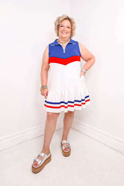 Stadium Stripes Half Zip Mini Dress