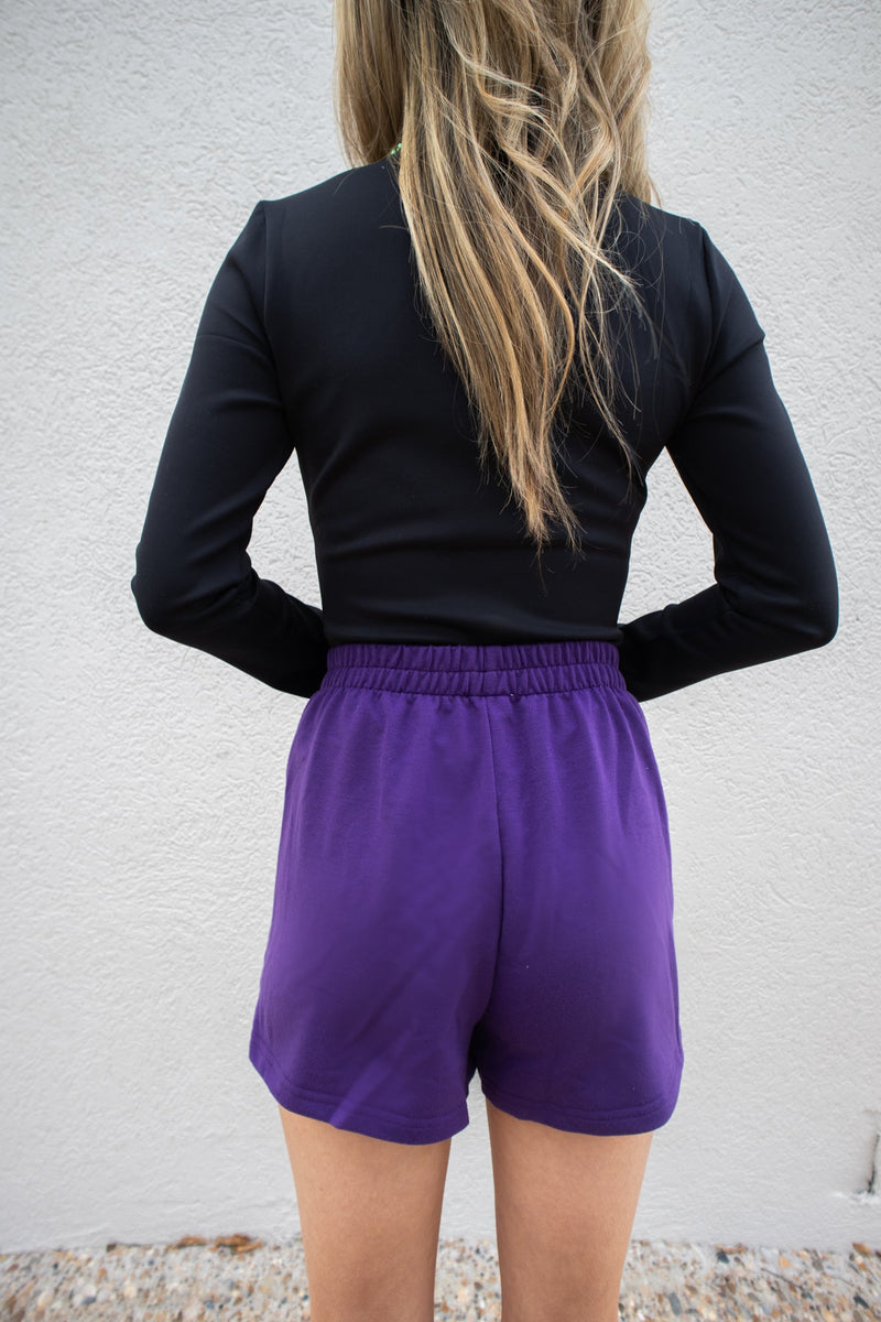 Star Power Purple Sequin Shorts-Bottoms-KCoutureBoutique, women's boutique in Bossier City, Louisiana