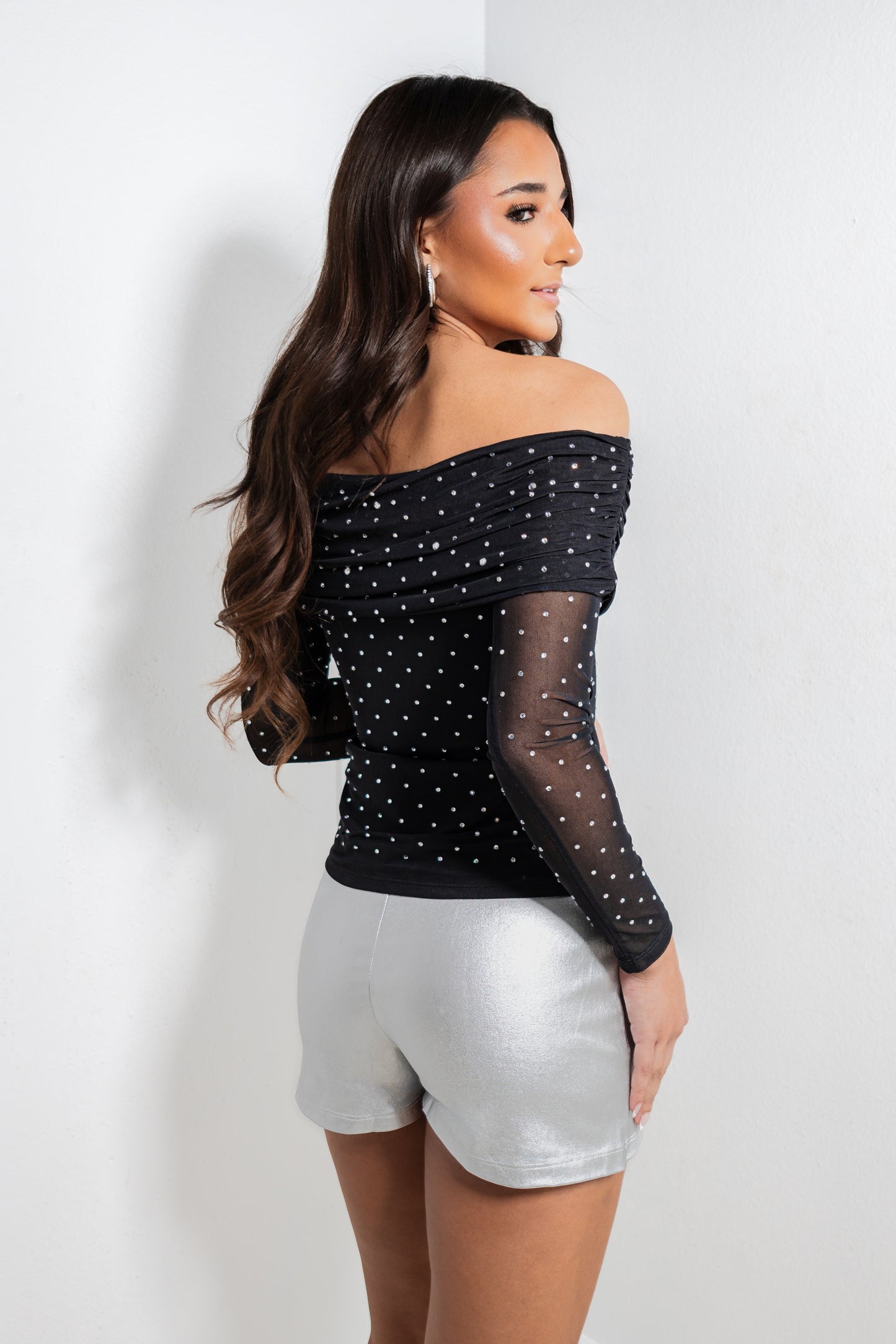Stardust Nights Embellished Off Shoulder Top