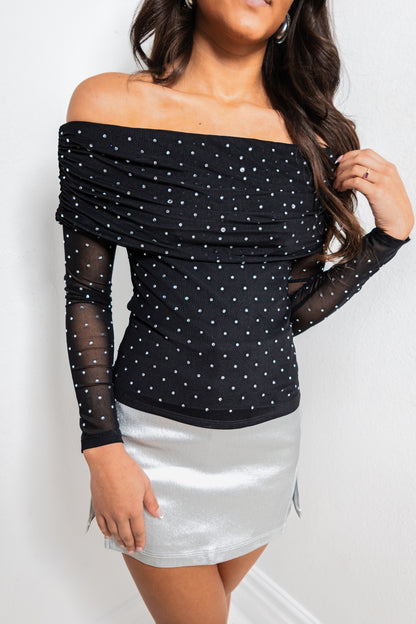 Stardust Nights Embellished Off Shoulder Top