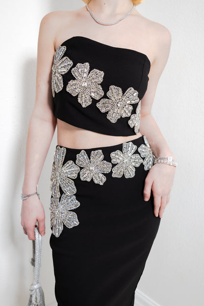 Starlit Blooms Embellished Midi Skirt