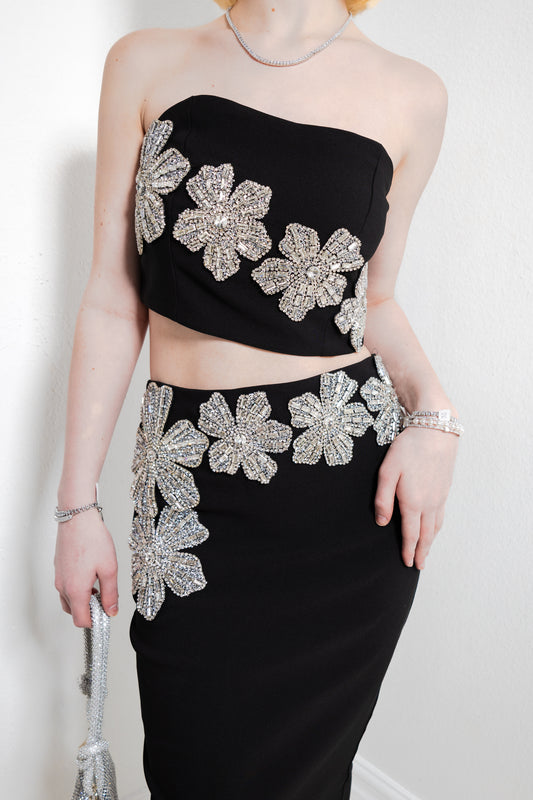 Starlit Blooms Embellished Midi Skirt