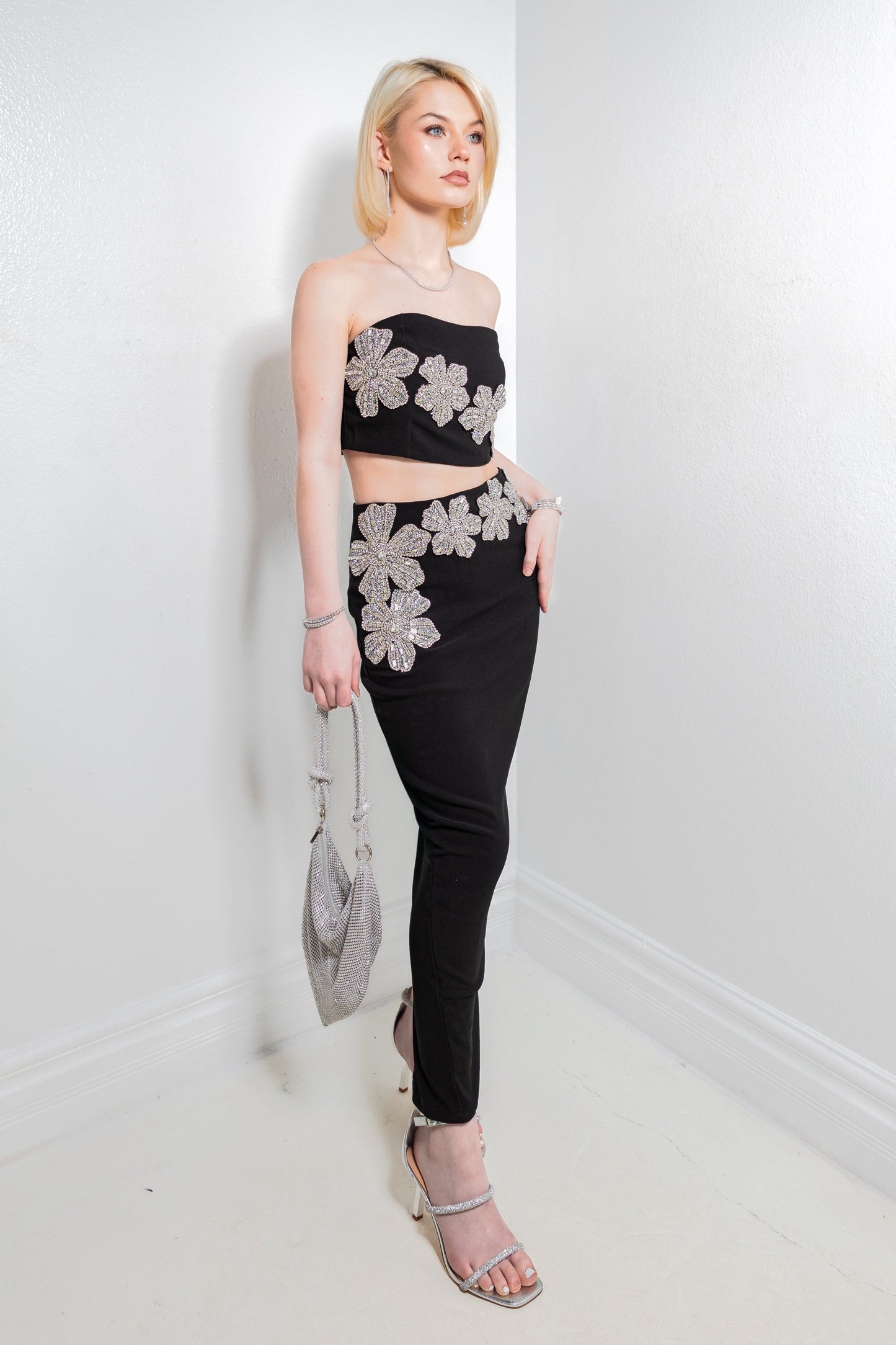 Starlit Blooms Embellished Midi Skirt