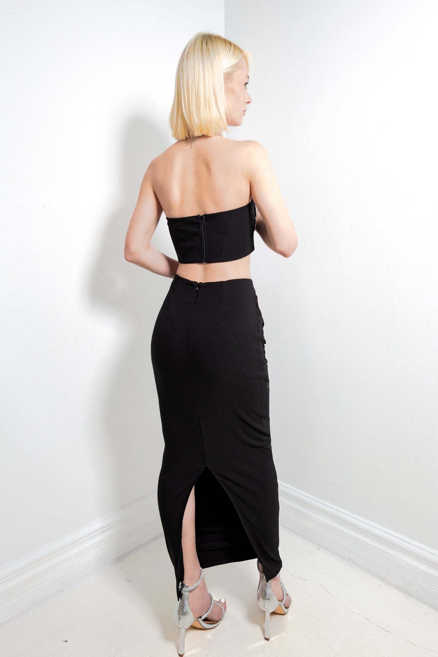 Starlit Blooms Embellished Midi Skirt