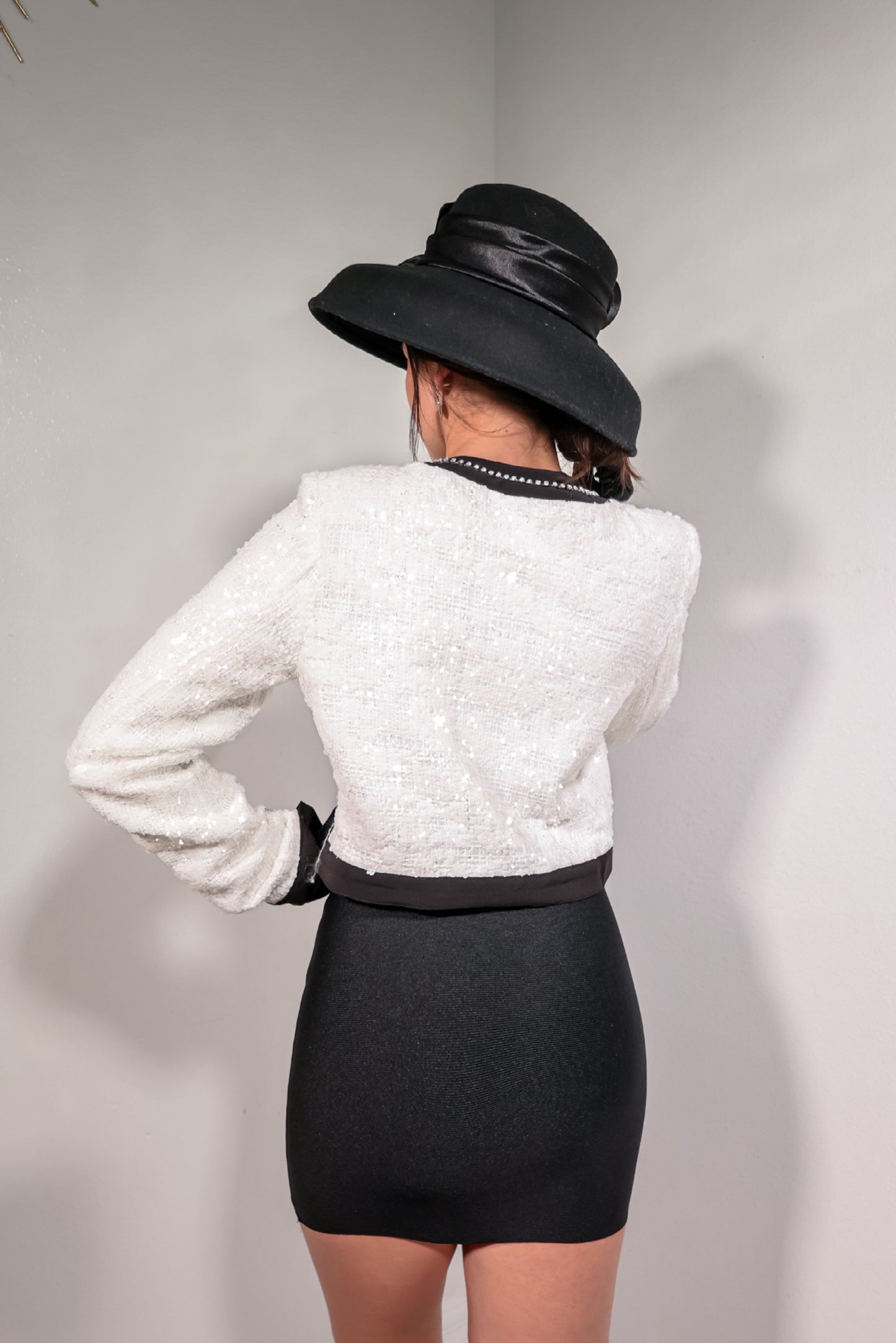 Starlit Sequin Tweed Bow Blazer