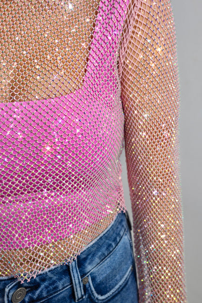 Starstruck Glitter Mesh Mock Neck Top