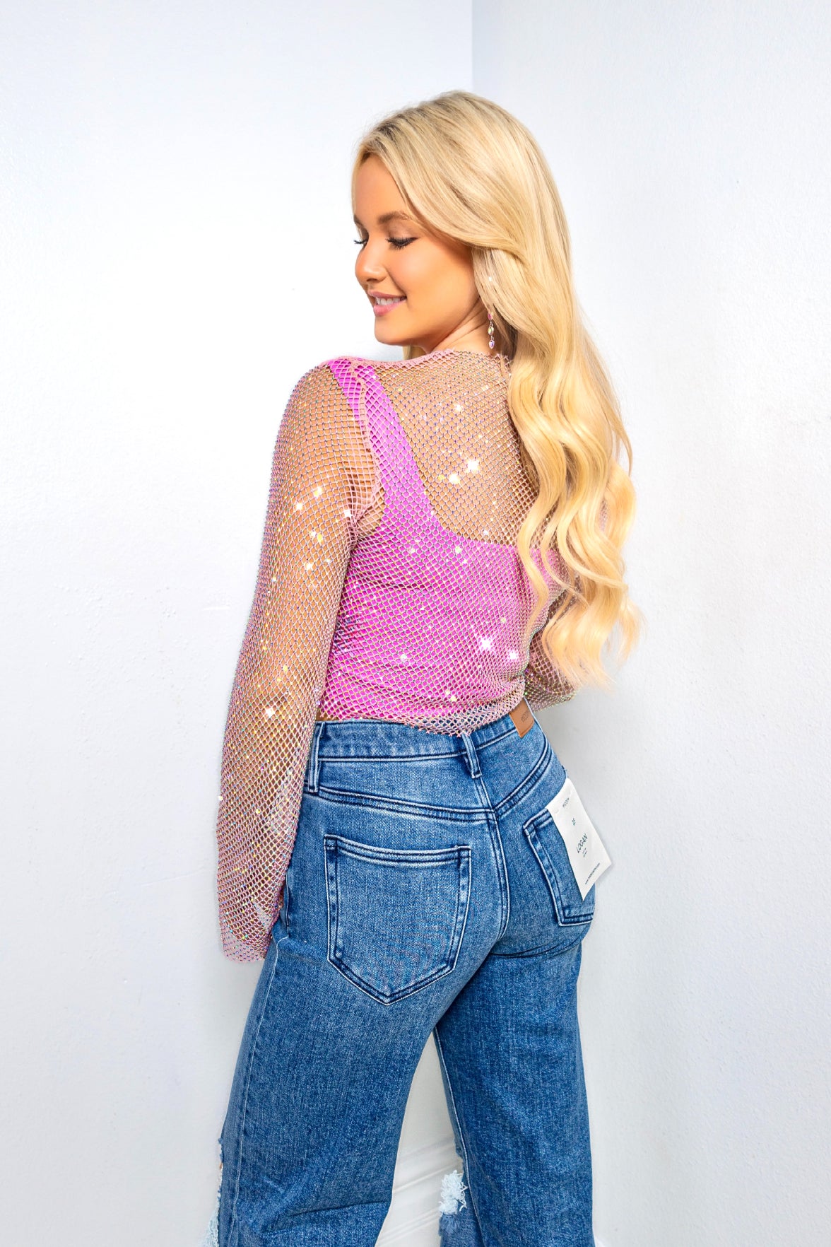Starstruck Glitter Mesh Mock Neck Top