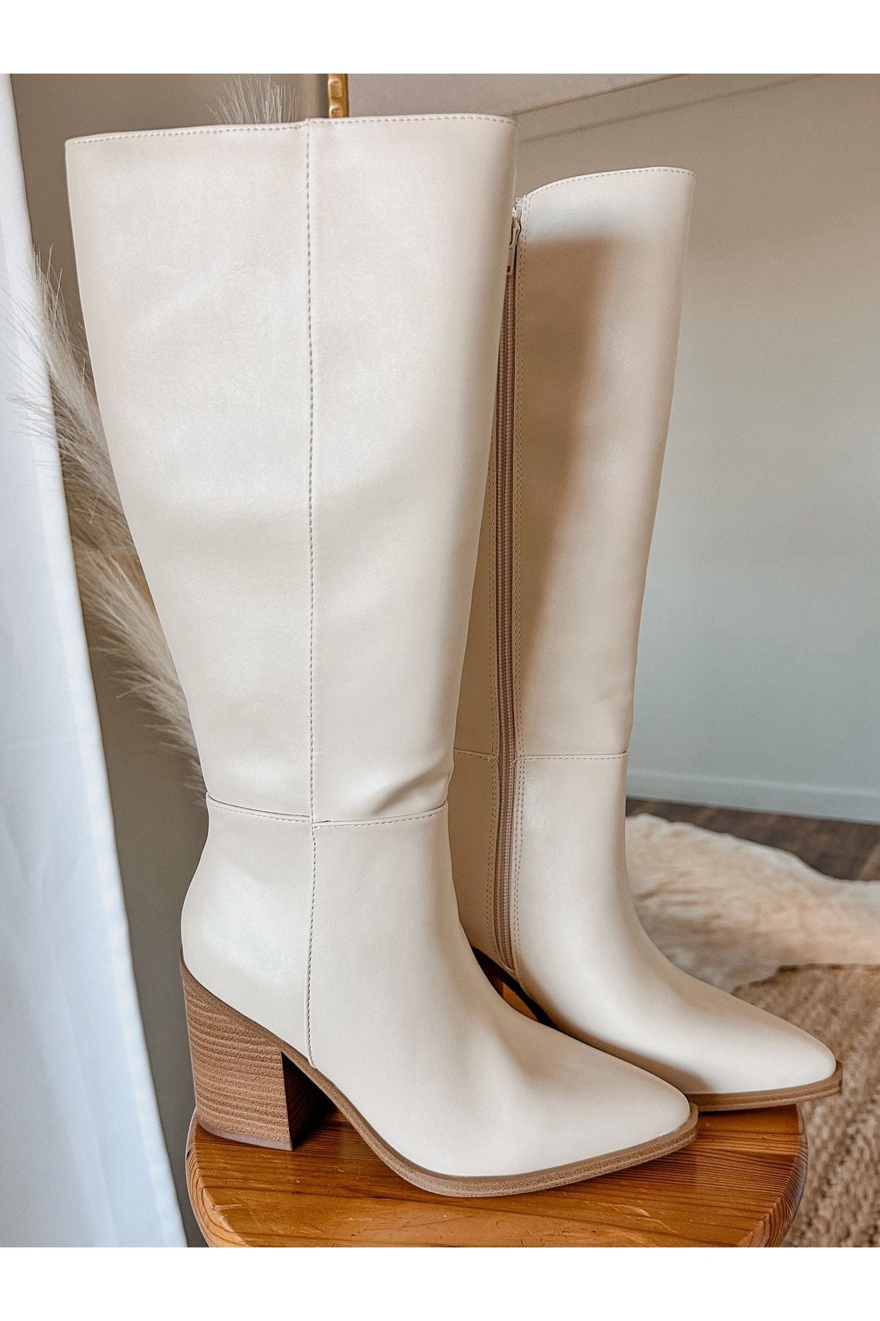 Step Up Cream Block Heel Tall Boot-Shoes-KCoutureBoutique, women's boutique in Bossier City, Louisiana