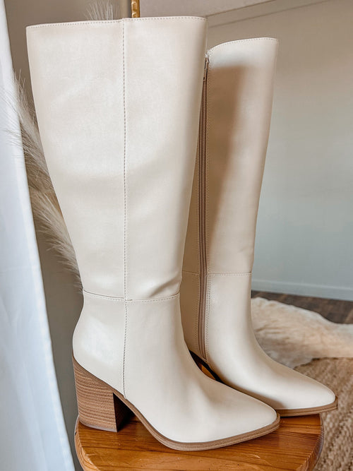 Step Up Cream Block Heel Tall Boot-Shoes-KCoutureBoutique, women's boutique in Bossier City, Louisiana