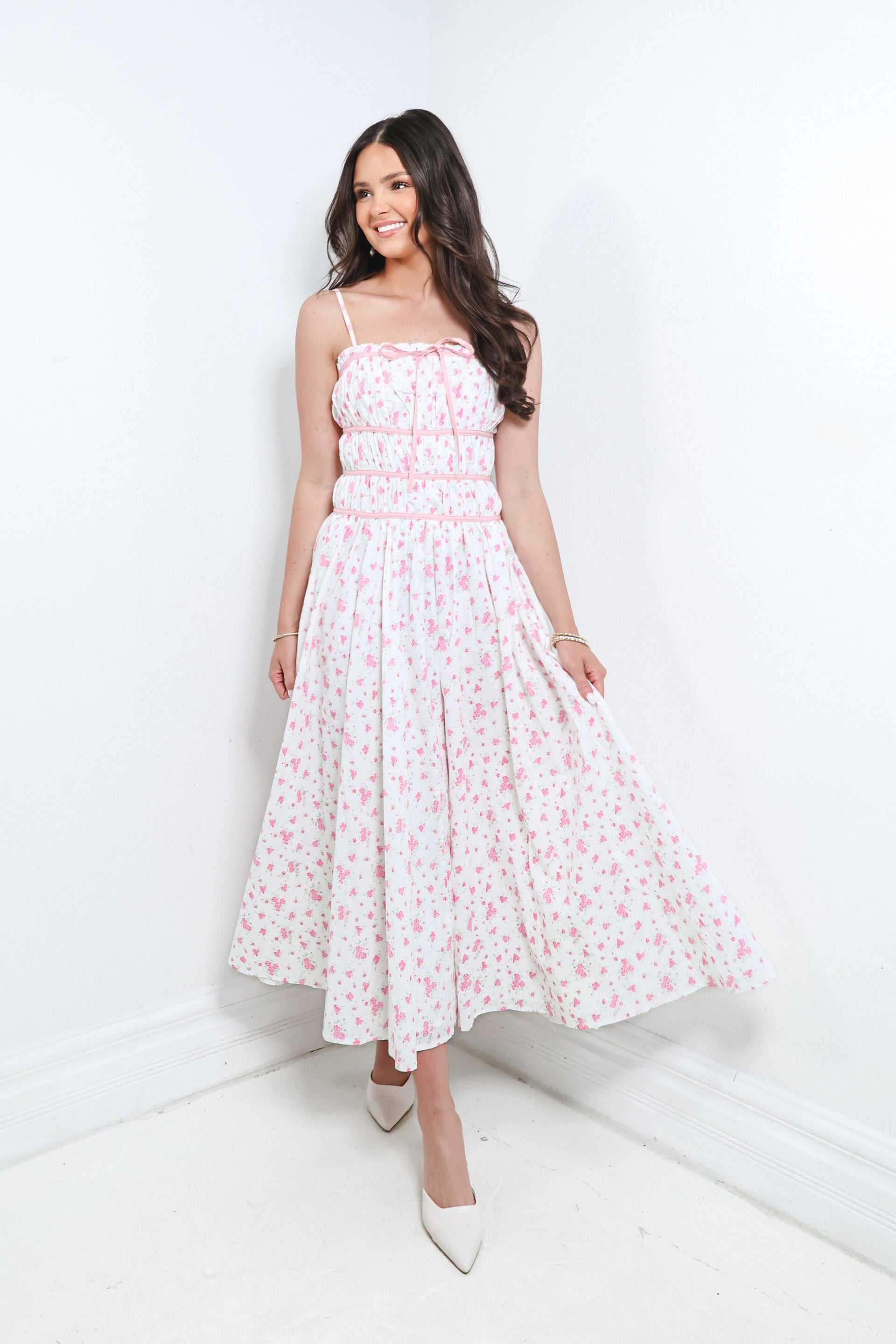 Strawberry Blooms Midi Dress Pink / Large (10/12)