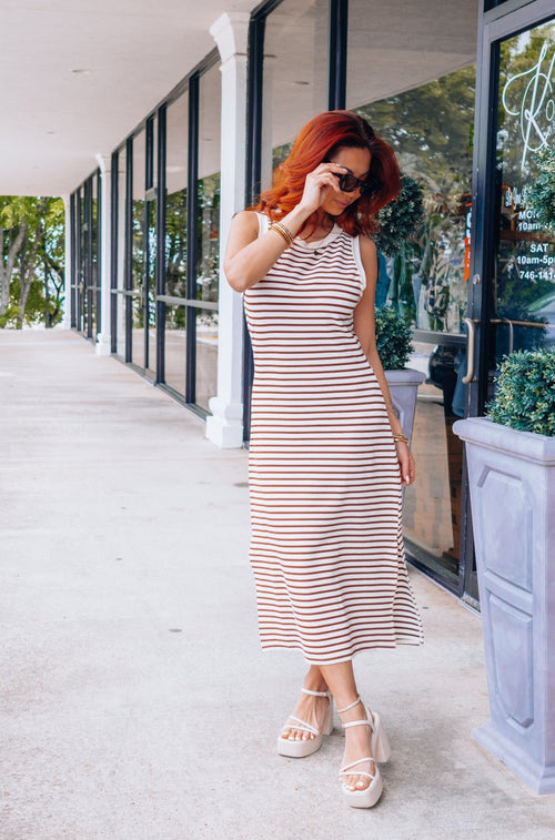 Striped Ribbed Midi Dress-Dresses-KCoutureBoutique, women's boutique in Bossier City, Louisiana