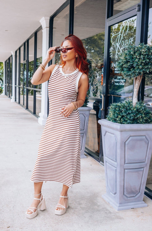 Striped Ribbed Midi Dress-Dresses-KCoutureBoutique, women's boutique in Bossier City, Louisiana