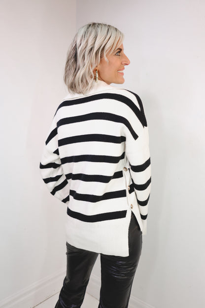 Striped Collared Sweater Top