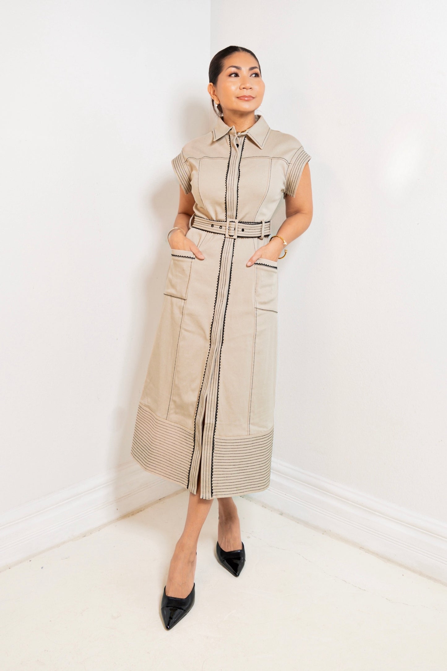 Structure & Stitch Belted Midi Dress