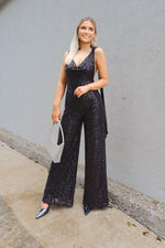 Styled In Black Sequins Jumpsuit-Jumpsuits-KCoutureBoutique, women's boutique in Bossier City, Louisiana