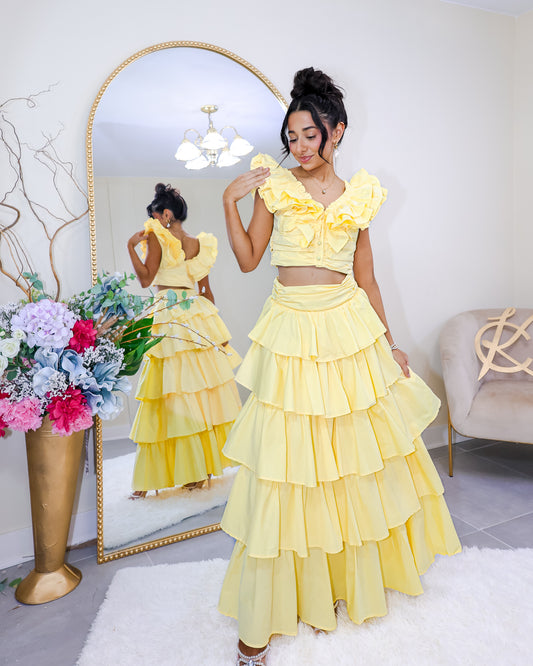 Sunflower Dreams Tiered Ruffle Maxi Skirt Set