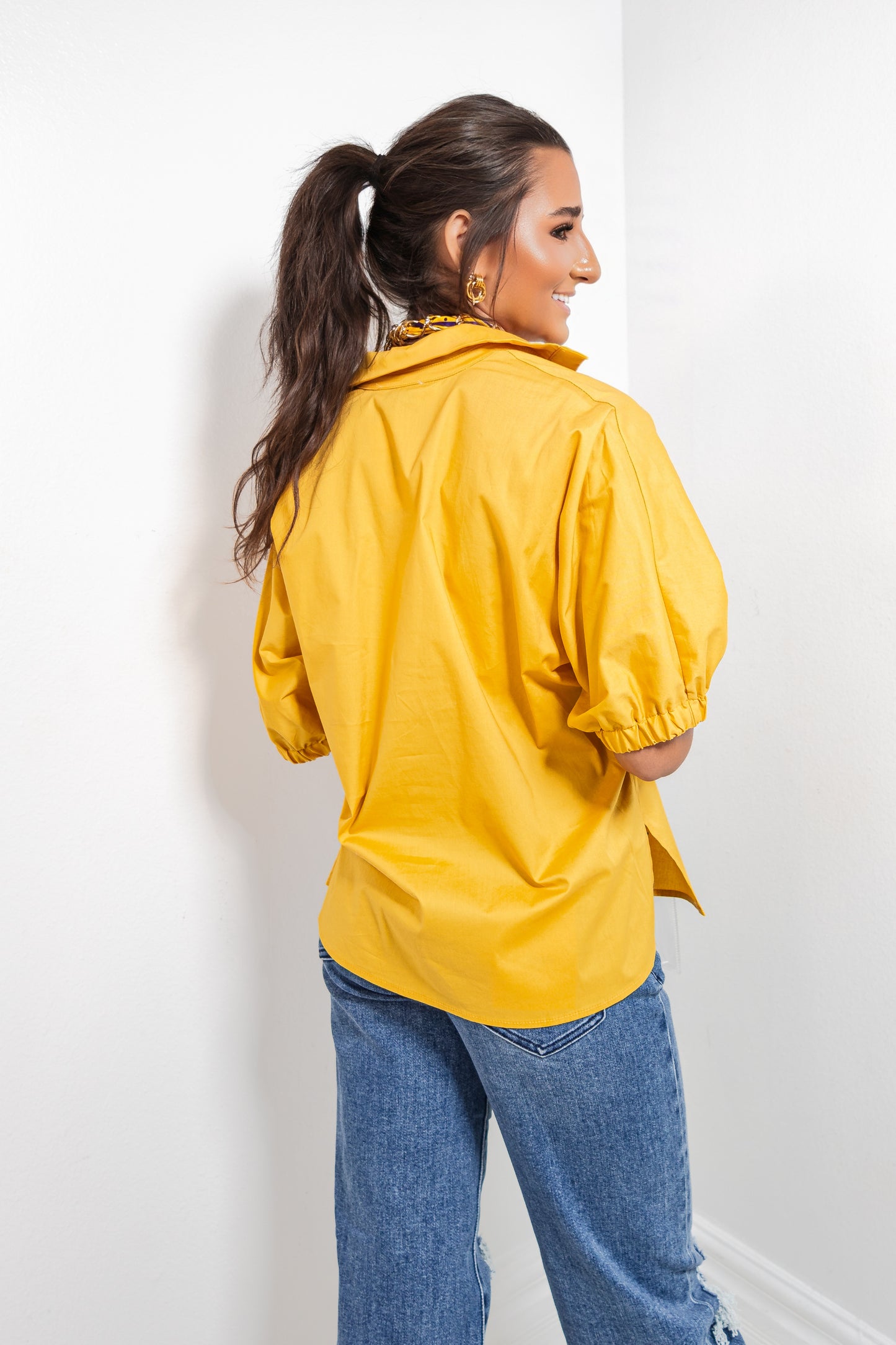 Sunny Saffron Split Neck Top