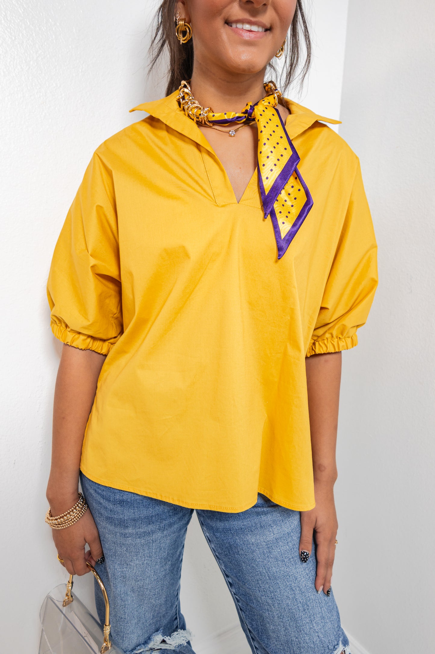 Sunny Saffron Split Neck Top