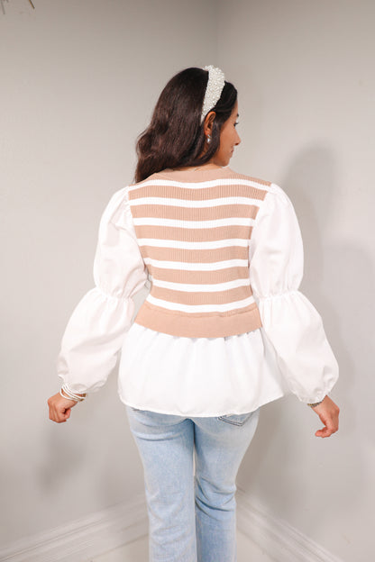 Sweet Stripes Poplin Puff Top