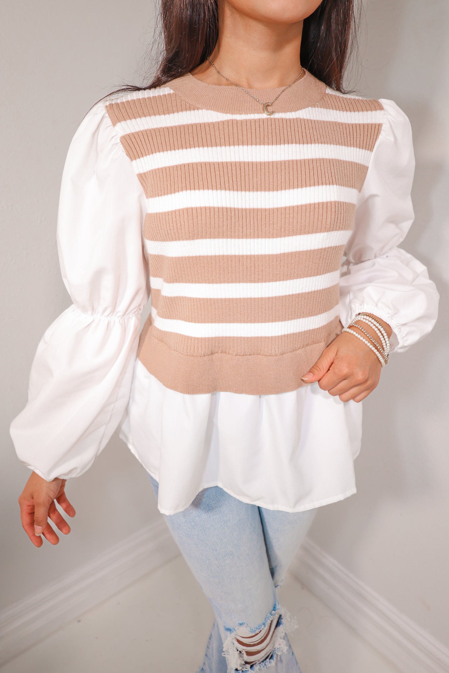 Sweet Stripes Poplin Puff Top