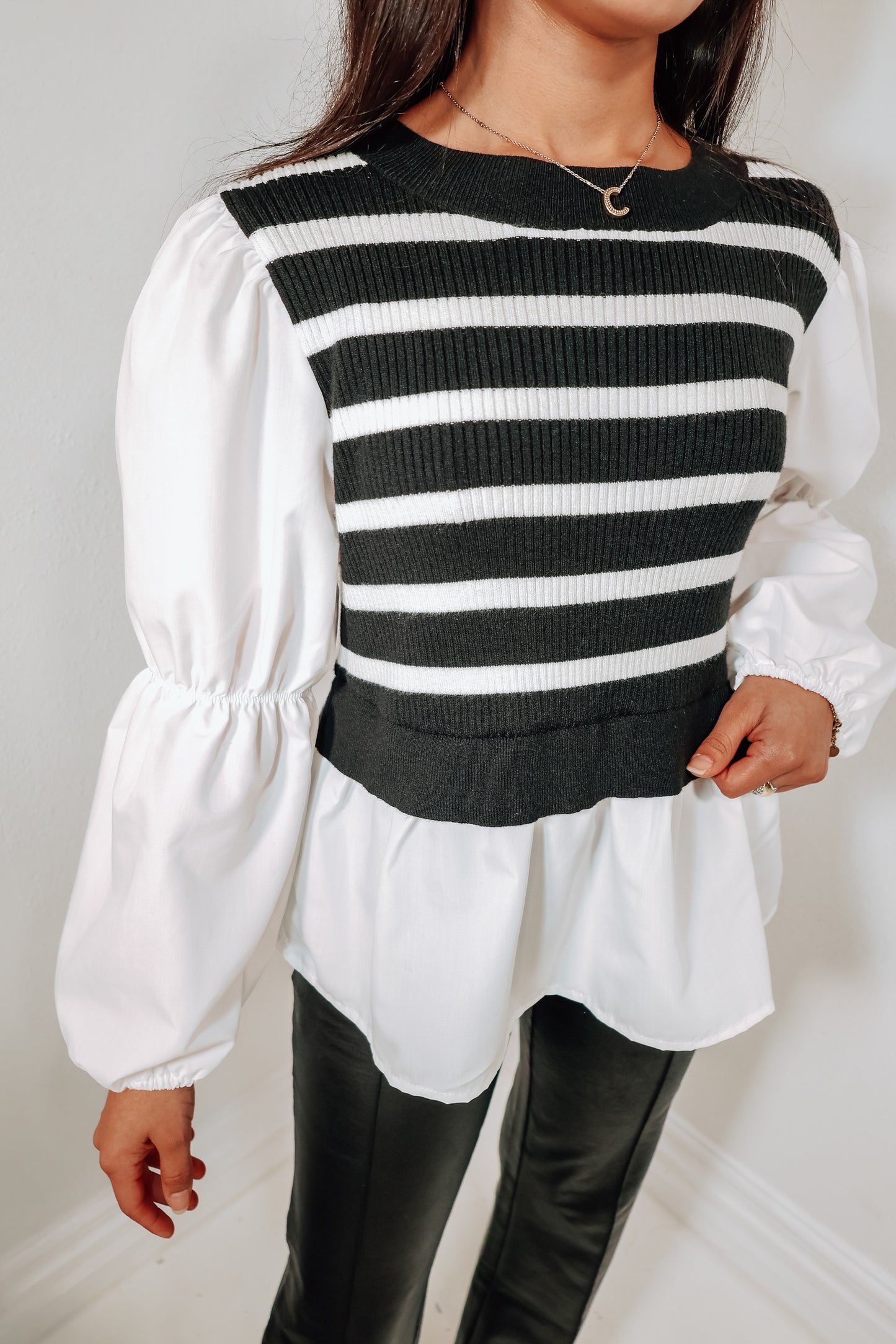 Sweet Stripes Poplin Puff Top