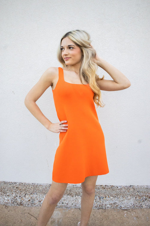 Tangy Orange Knitted Mini Dress-Dresses-KCoutureBoutique, women's boutique in Bossier City, Louisiana