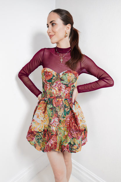 Tea Rose Tapestry Bubble Mini Dress