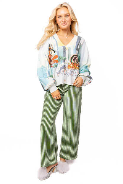 Queen of Sparkles Multi Thanksgiving Parade Button Up Cardigan