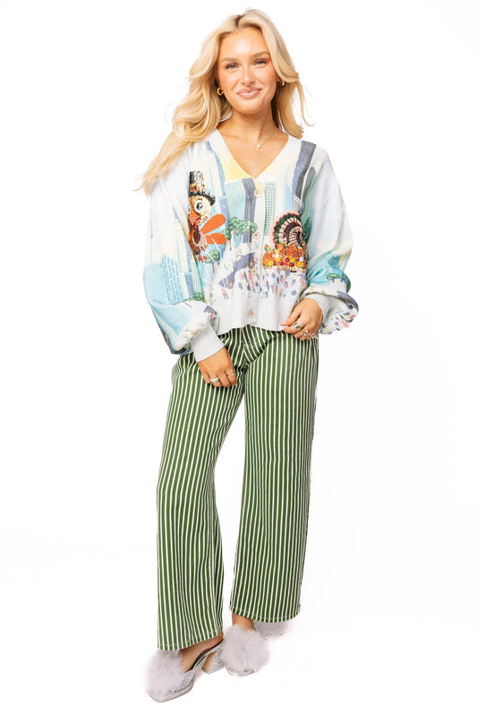 Queen of Sparkles Multi Thanksgiving Parade Button Up Cardigan
