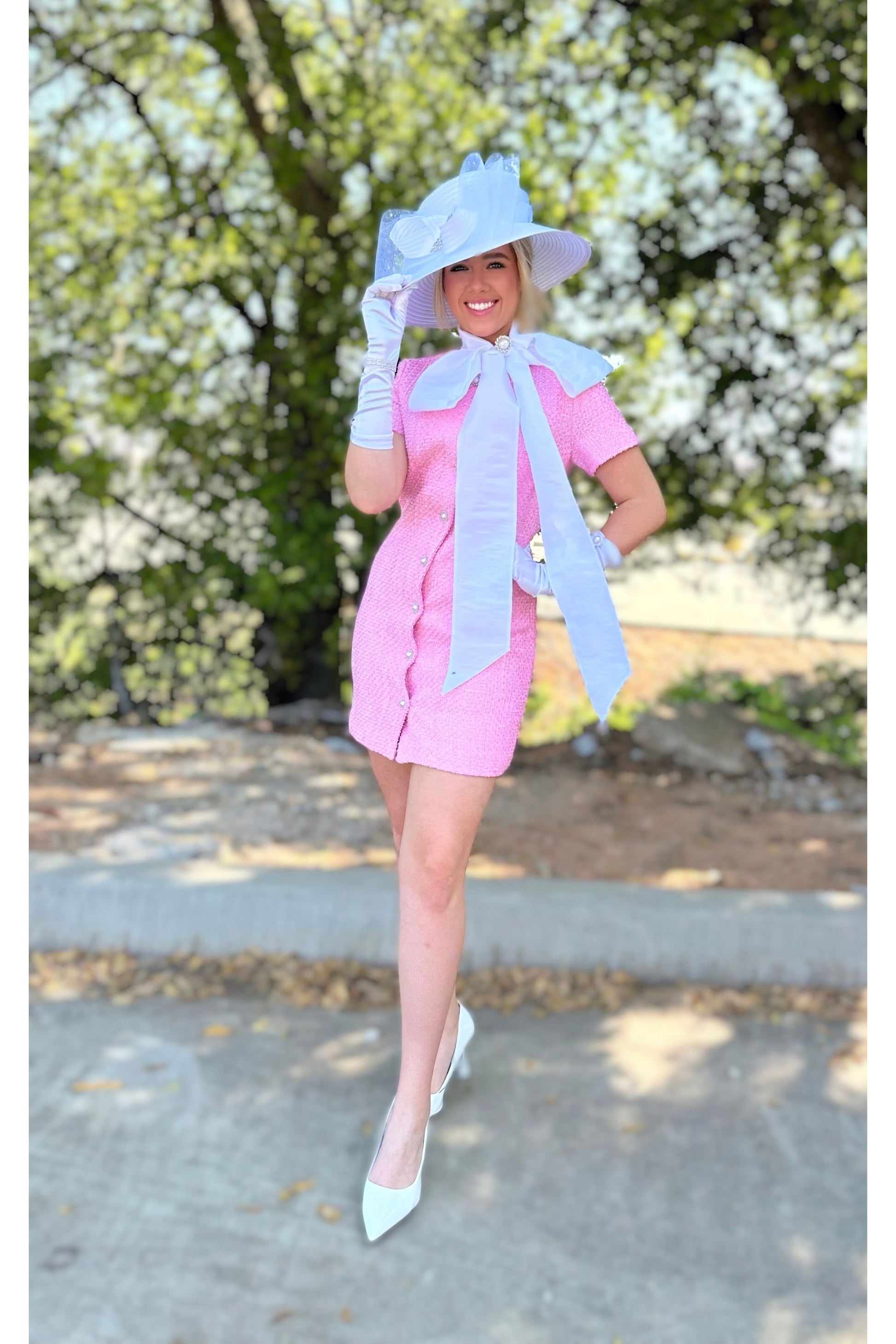 tweed dress pink Victoria Pink Tweed Sequin Dress - DM Exclusive