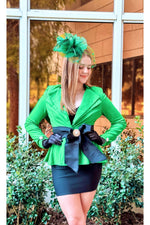 The Valentina Collection Green Peplum Blazer Jacket-Tops-KCoutureBoutique, women's boutique in Bossier City, Louisiana