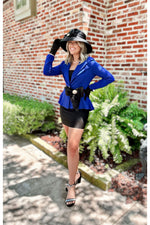 The Valentina Collection Royal Blue Peplum Blazer Jacket-Jackets-KCoutureBoutique, women's boutique in Bossier City, Louisiana