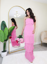 fitted lace wedding dress Addison Maxi Dress In Pink Roses – Proud Poppy Clothing