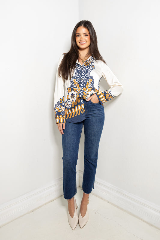 The Capri Bloom Button Down Top