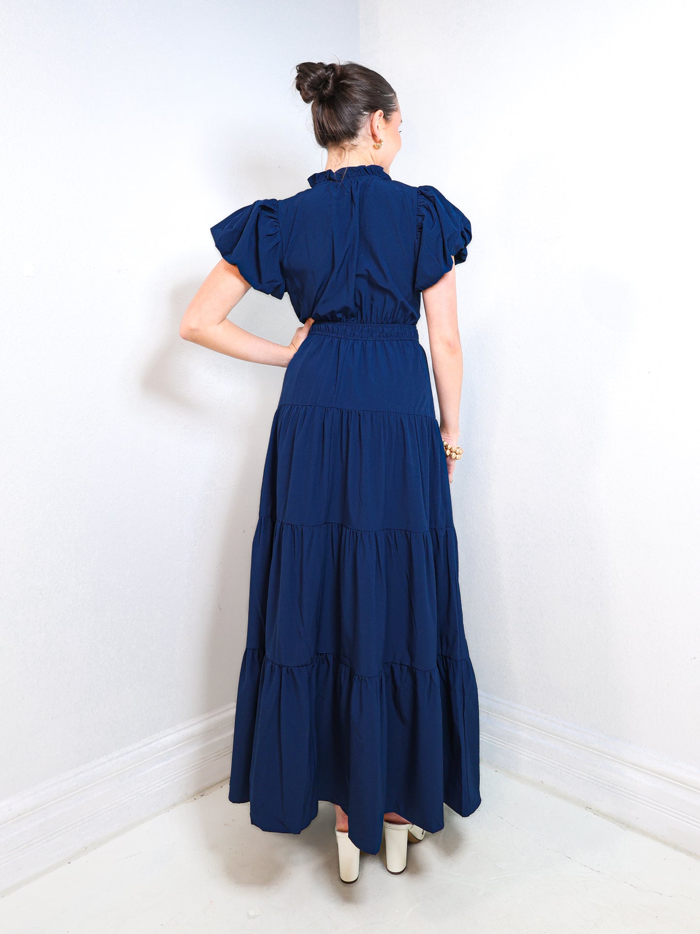 The Navy Belle Puff Sleeve Maxi Dress