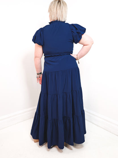 The Navy Belle Puff Sleeve Maxi Dress