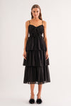 Tied In A Bow Black Ruffle Midi Dress-Dresses-KCoutureBoutique, women's boutique in Bossier City, Louisiana