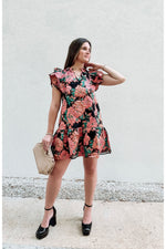 Timeless Textured Floral Puff Sleeve Dress-Apparel & Accessories-KCoutureBoutique, women's boutique in Bossier City, Louisiana