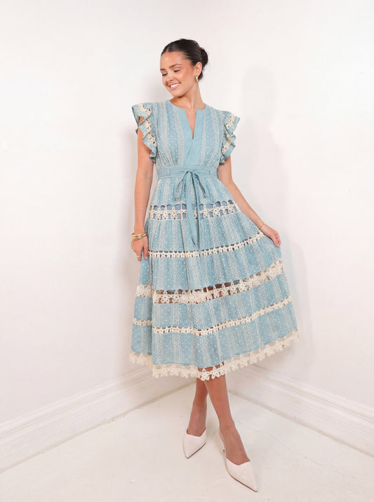 Blue Skies & Lace Midi Dress