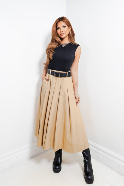 Timeless Pleat Belted Dress