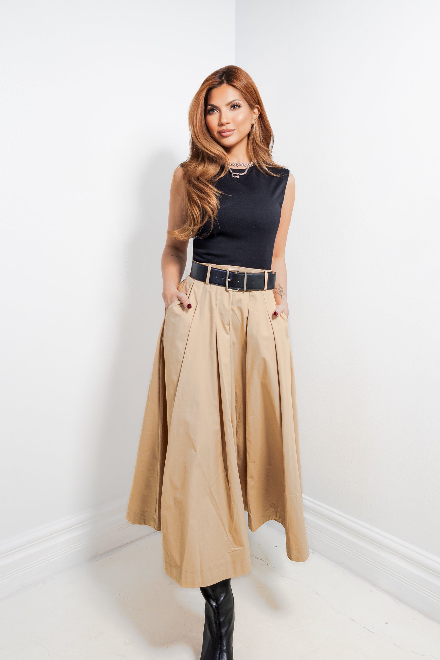 Timeless Pleat Belted Dress