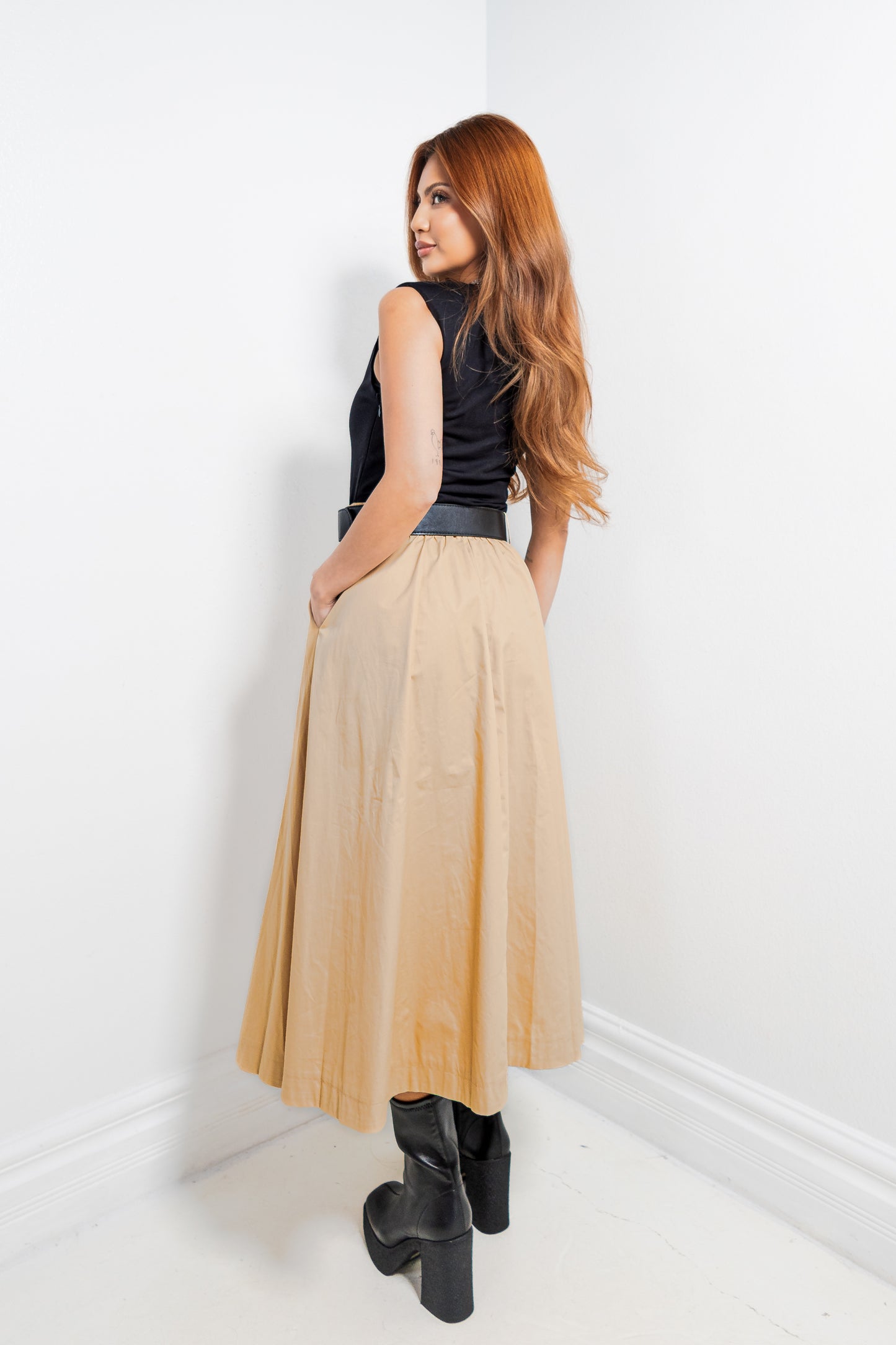 Timeless Pleat Belted Dress