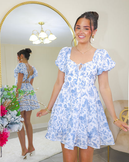 Timeless Toile Puff Sleeve Mini Dress