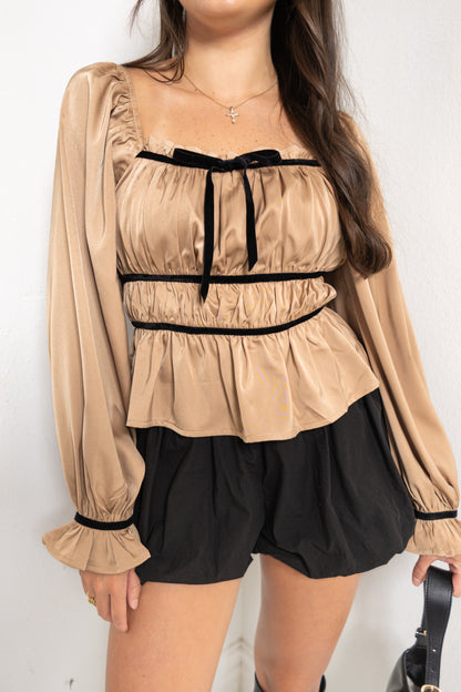 Toffee Twist Ruched Satin Top