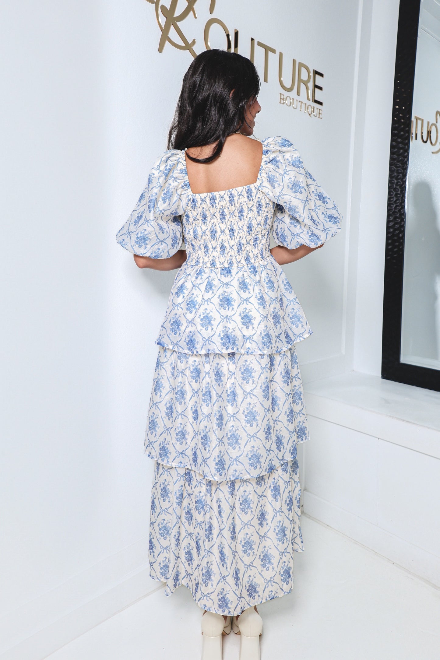 Toile Whispers Tiered Midi Dress