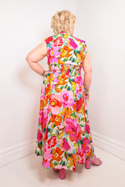 Tropical Bloom Zip Front Maxi Dress